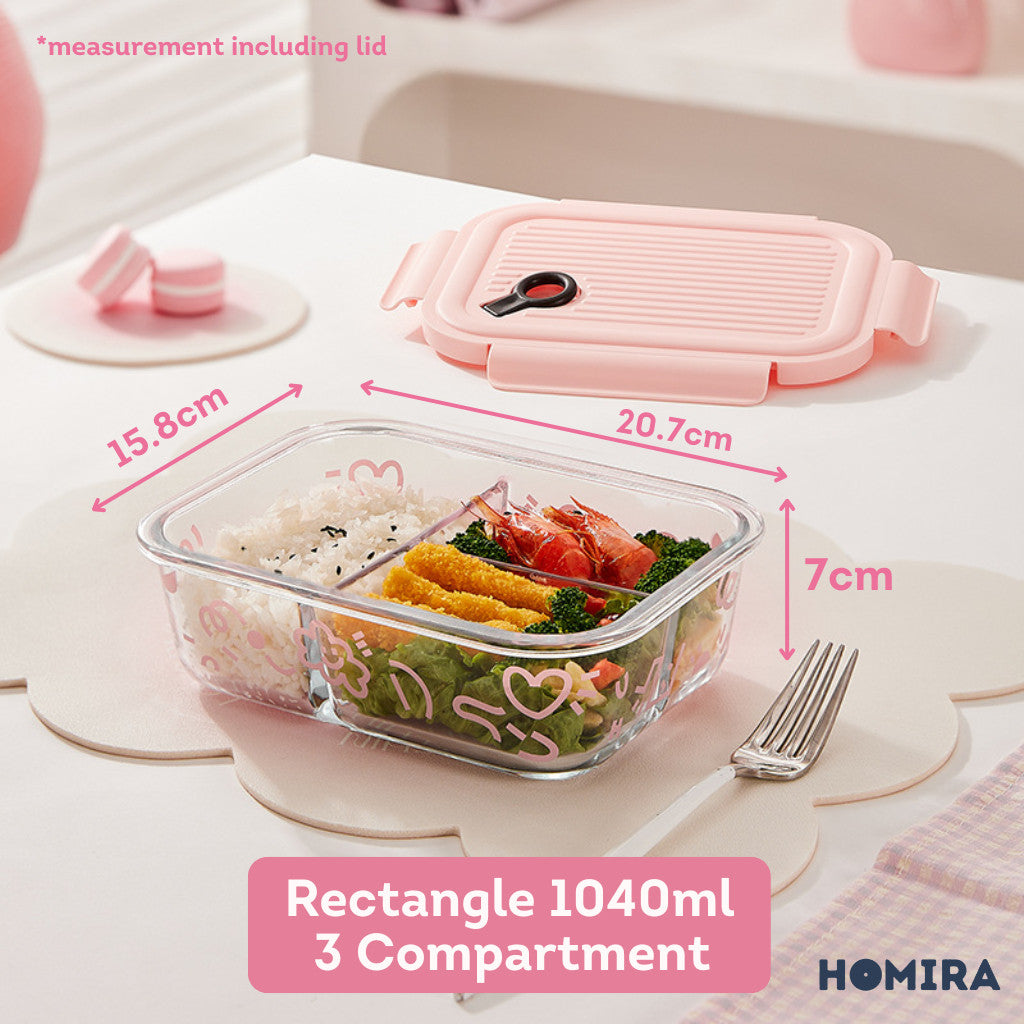 HOMIRA Lovey Cloud Series Glass Lunch Box & Insulated Bag Set (450ml - 1100ml)