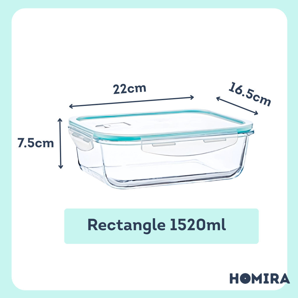 HOMIRA Classic Borosilicate Glass Food Container Airtight Leakproof Oven Safe (130ml-2600ml)