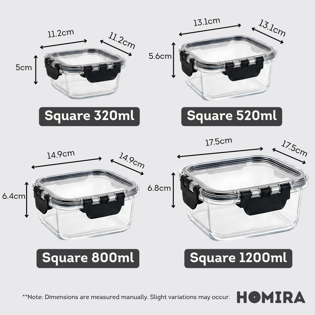HOMIRA PureView Series Borosilicate Glass Food Container [Family Set]