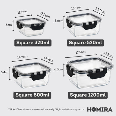 HOMIRA PureView Series Borosilicate Glass Food Container [Family Set]