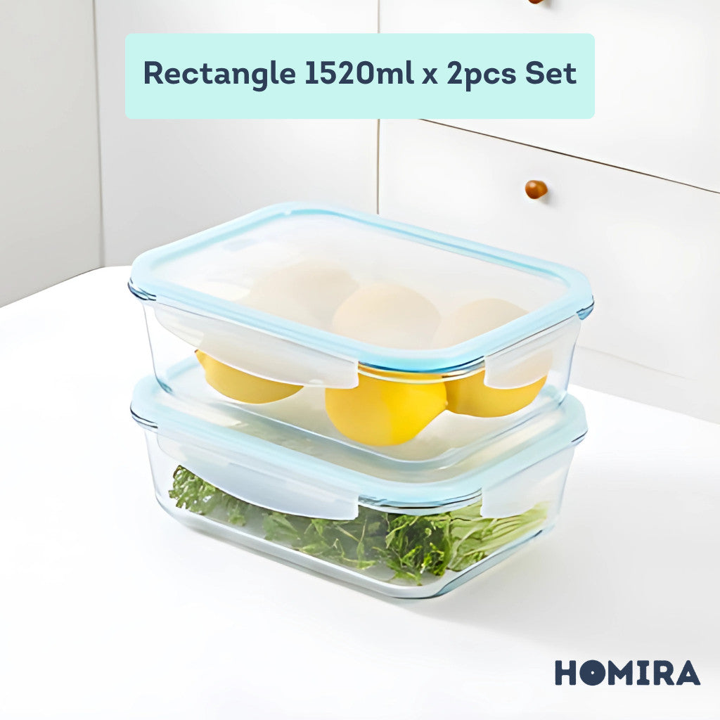 HOMIRA Classic Rectangle Borosilicate Glass Food Container (1520ml)