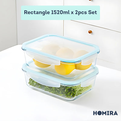 HOMIRA Classic Rectangle Borosilicate Glass Food Container (1520ml)