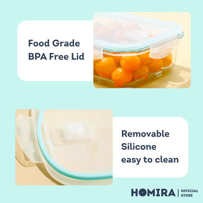HOMIRA Classic Series Borosilicate Glass Rectangle Food Container (700ml/1100ml/1520ml/2260ml)