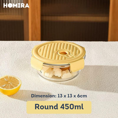 HOMIRA Sunflower Yellow Borosilicate Glass Food Container (450ml-1100ml)