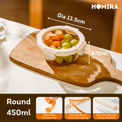HOMIRA Signature Series Borosilicate Glass Food Container (450ml-2600ml)