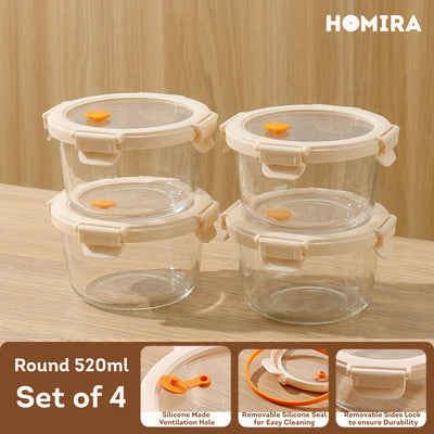 HOMIRA Signature Series Round Borosilicate Glass Food Container (520ml)