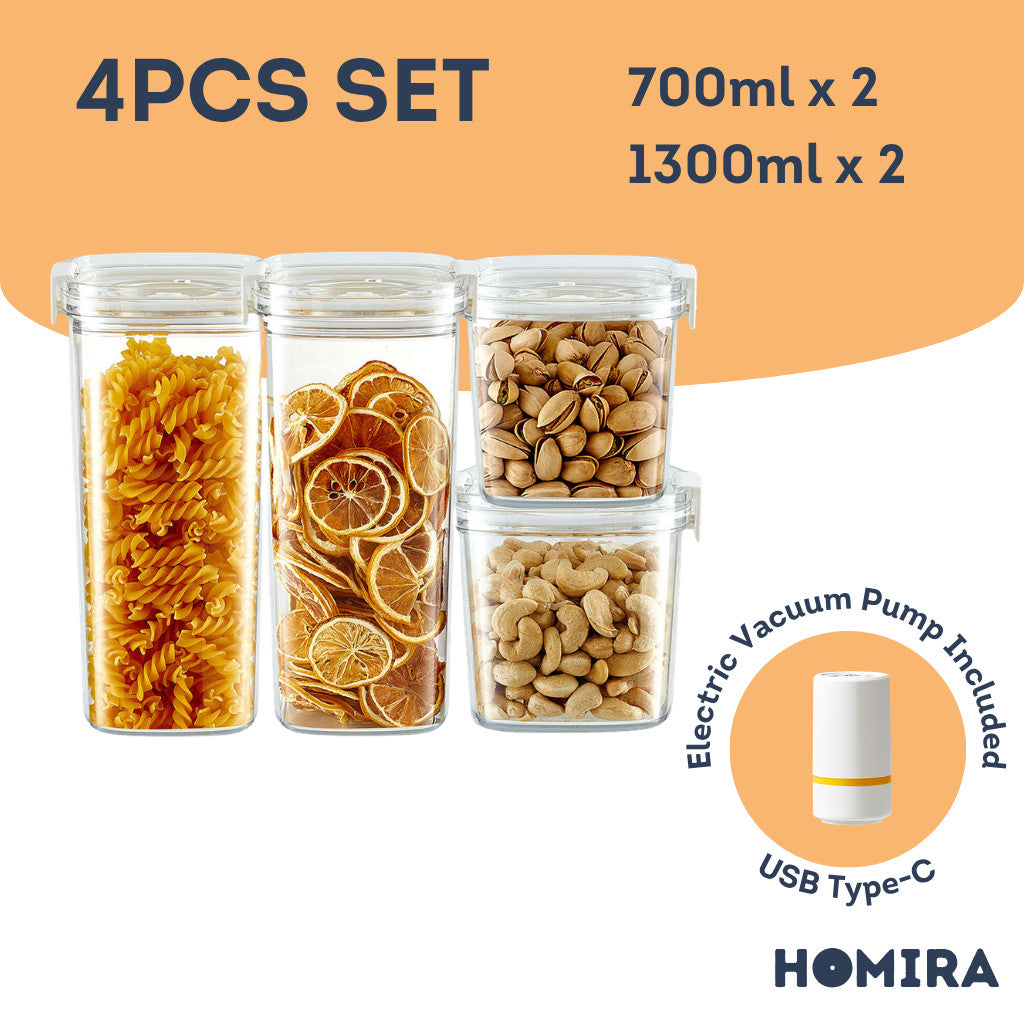 HOMIRA Vacuum Seal Compress Dry Food Storage Container Set (4pcs / 8pcs / 13pcs Set)
