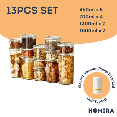 HOMIRA Vacuum Seal Compress Dry Food Storage Container Set (4pcs / 8pcs / 13pcs Set)