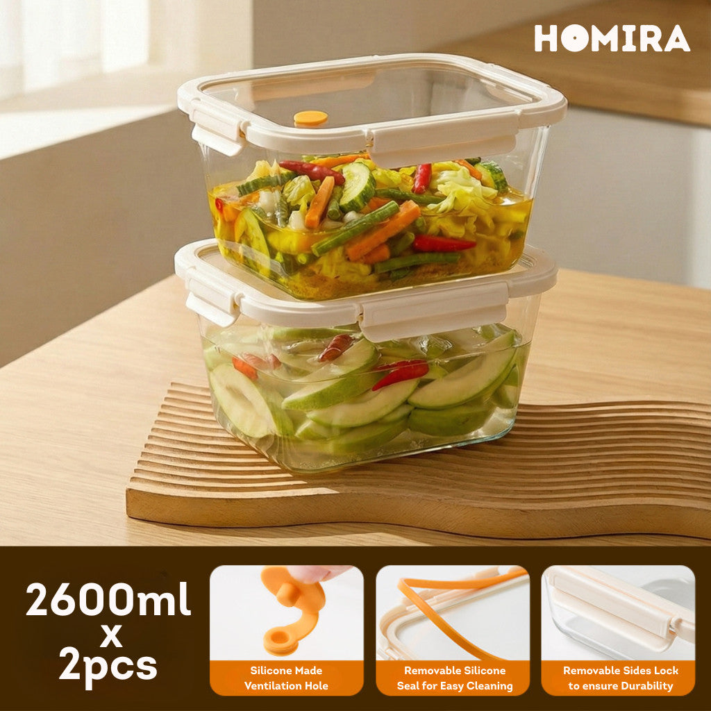HOMIRA Signature Series Giant Rectangle Borosilicate Glass Food Container (1520ml-2600ml)