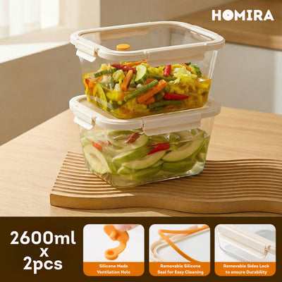 HOMIRA Signature Series Giant Rectangle Borosilicate Glass Food Container (1520ml-2600ml)