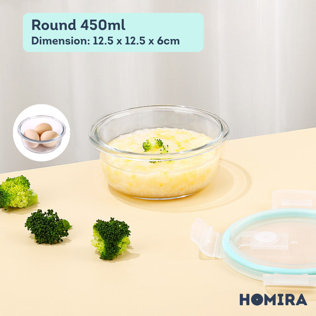 HOMIRA Classic Mini Glass Baby Food Container (130ml - 450ml)