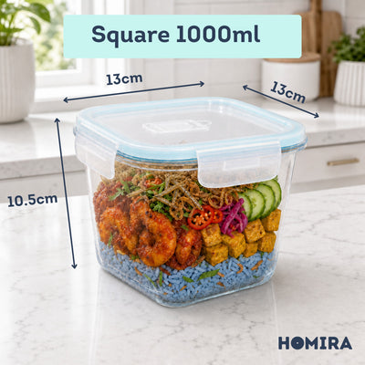 HOMIRA Classic Borosilicate Glass Food Container Airtight Leakproof Oven Safe (130ml-2600ml)