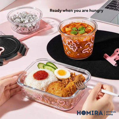 HOMIRA Lovey Cloud Series Borosilicate Glass Food Container & Bag Set - Black (450ml - 1100ml)