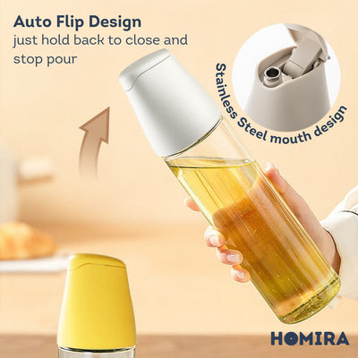 HOMIRA Seasoning & Oil Dispenser Glass Bottle with Auto Flip - 500ml