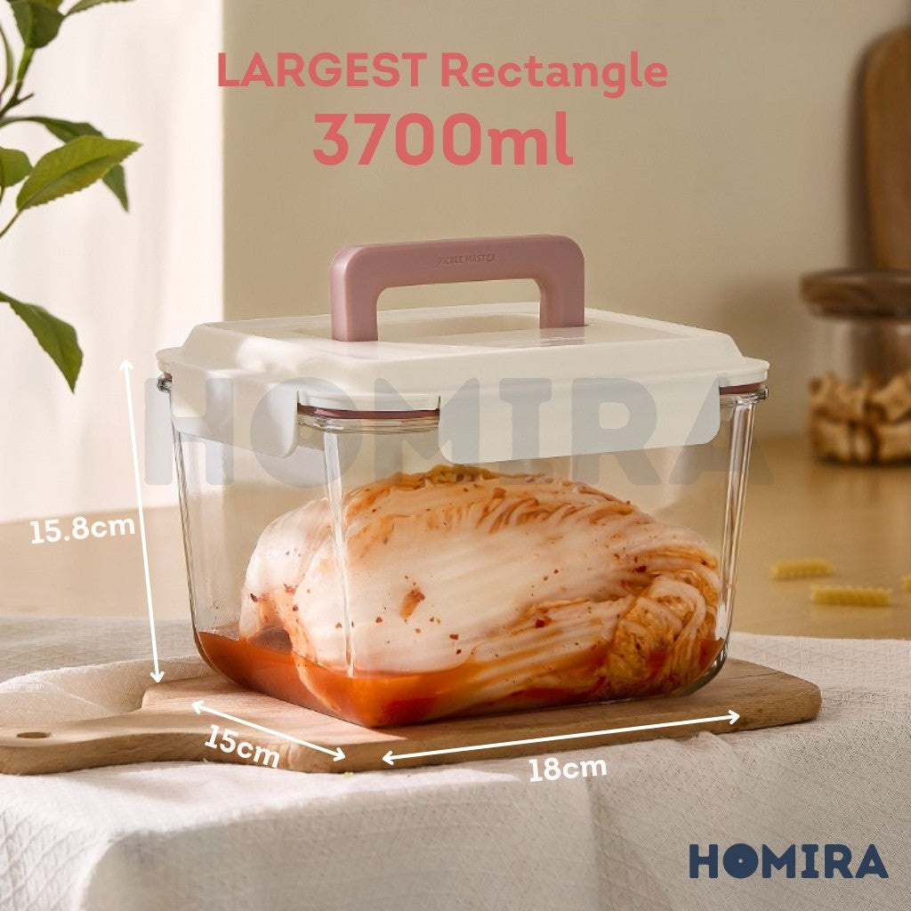 Homira Big Rectangle Borosilicate Glass Food Container with handle 3700ml