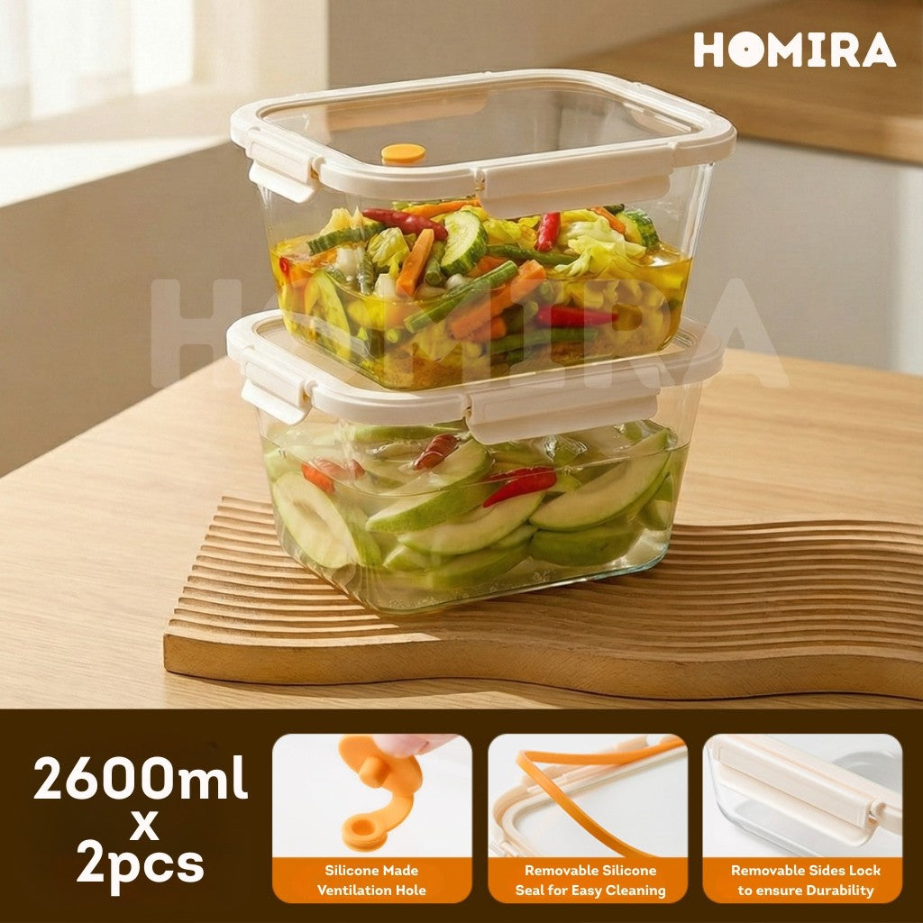 Signature Series Rectangle Borosilicate Glass Food Container 1520ml-2600ml