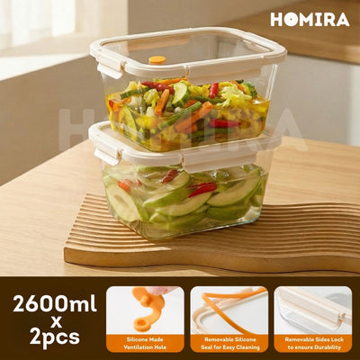Signature Series Rectangle Borosilicate Glass Food Container 1520ml-2600ml