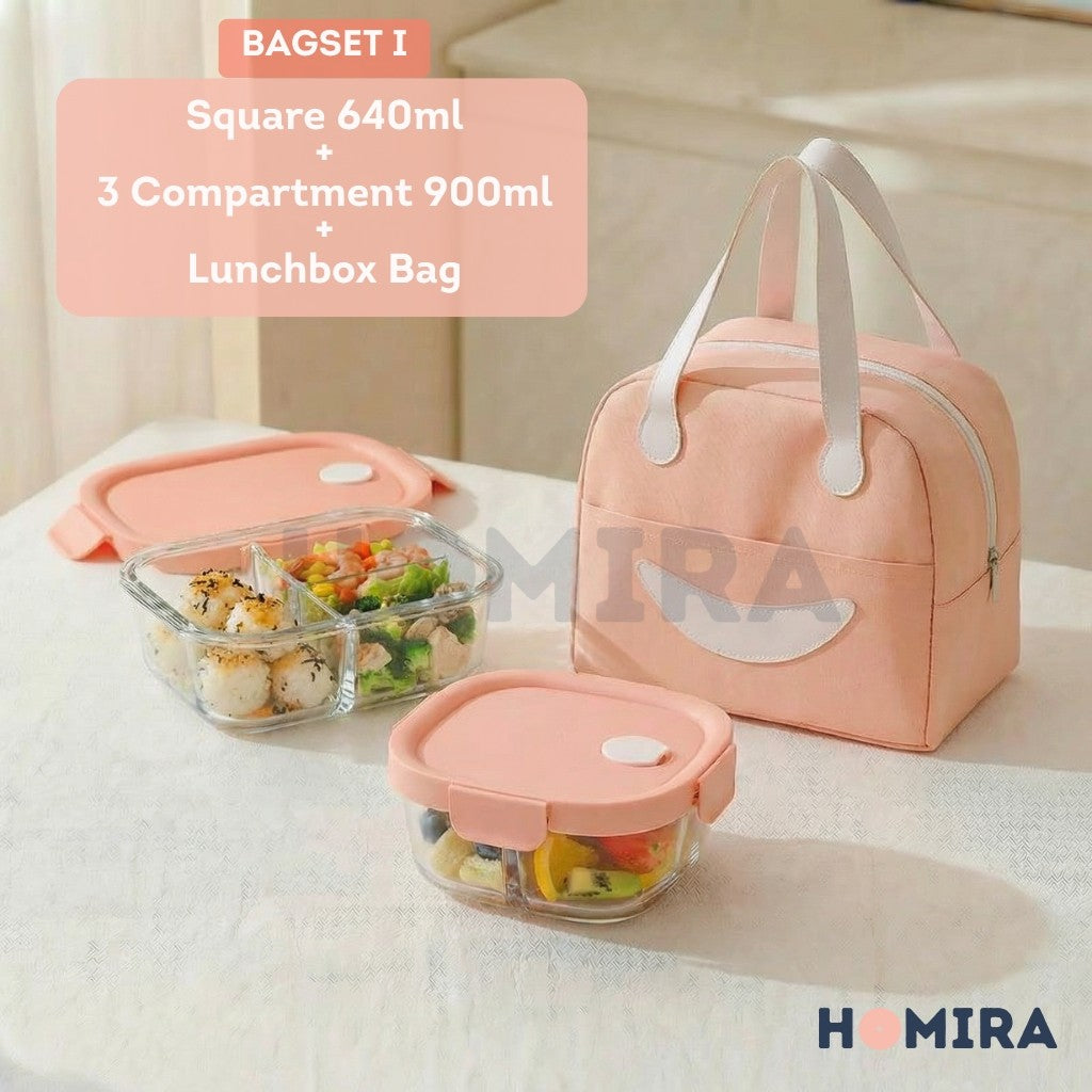 Summer Series Borosilicate Glass Lunchbox Bag Set