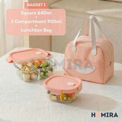 Summer Series Borosilicate Glass Lunchbox Bag Set