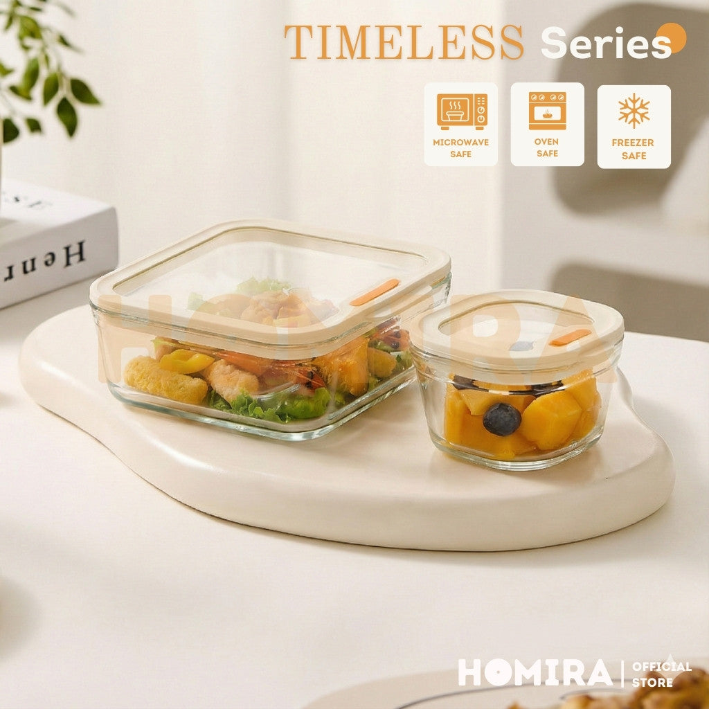 Timeless Series Square Borosilicate Glass Food Container 240ml / 560ml / 1370ml