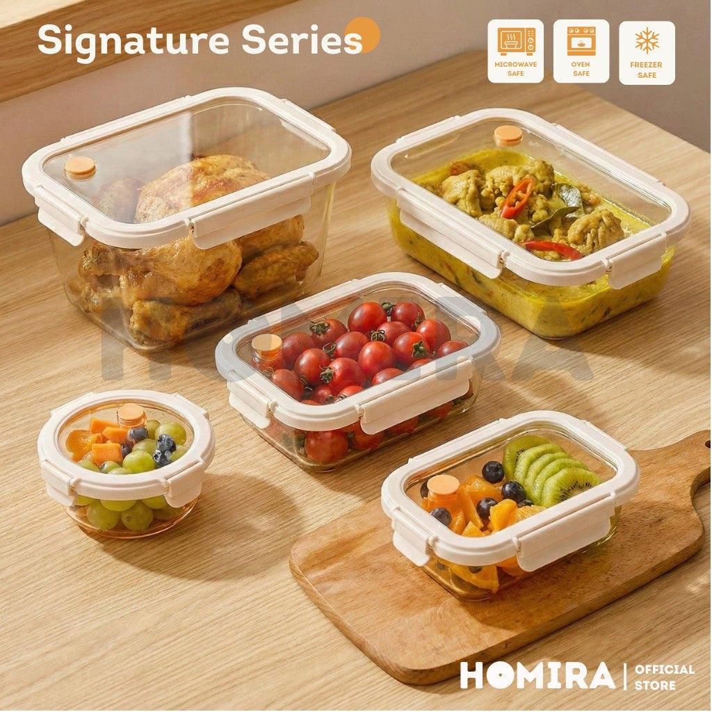 Homira Signature Series Borosilicate Glass Food Container 450ml-2600ml