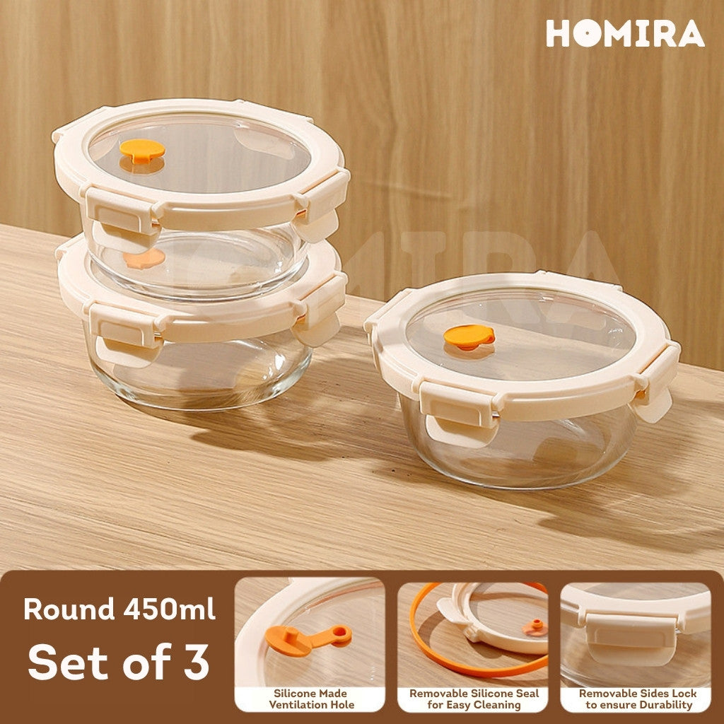 Homira Signature Series Borosilicate Glass Food Container (Round)