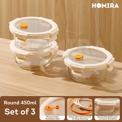 Homira Signature Series Borosilicate Glass Food Container (Round)