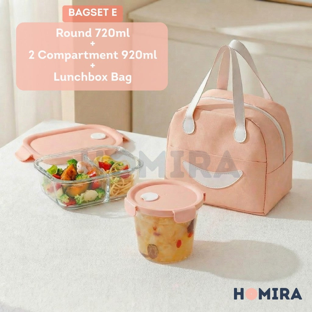 Summer Series Borosilicate Glass Lunchbox Bag Set