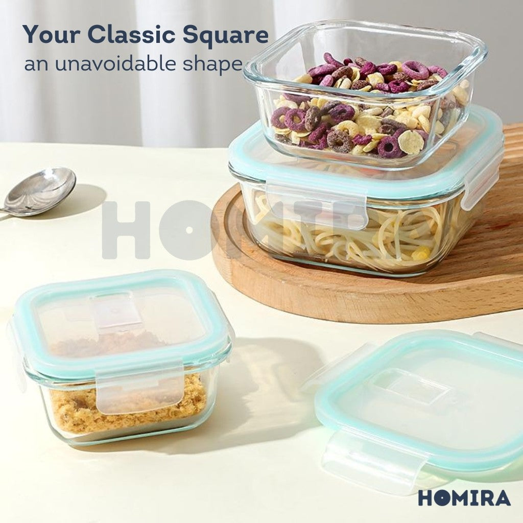 Homira Classic Series Borosilicate Glass Food Container (Square)