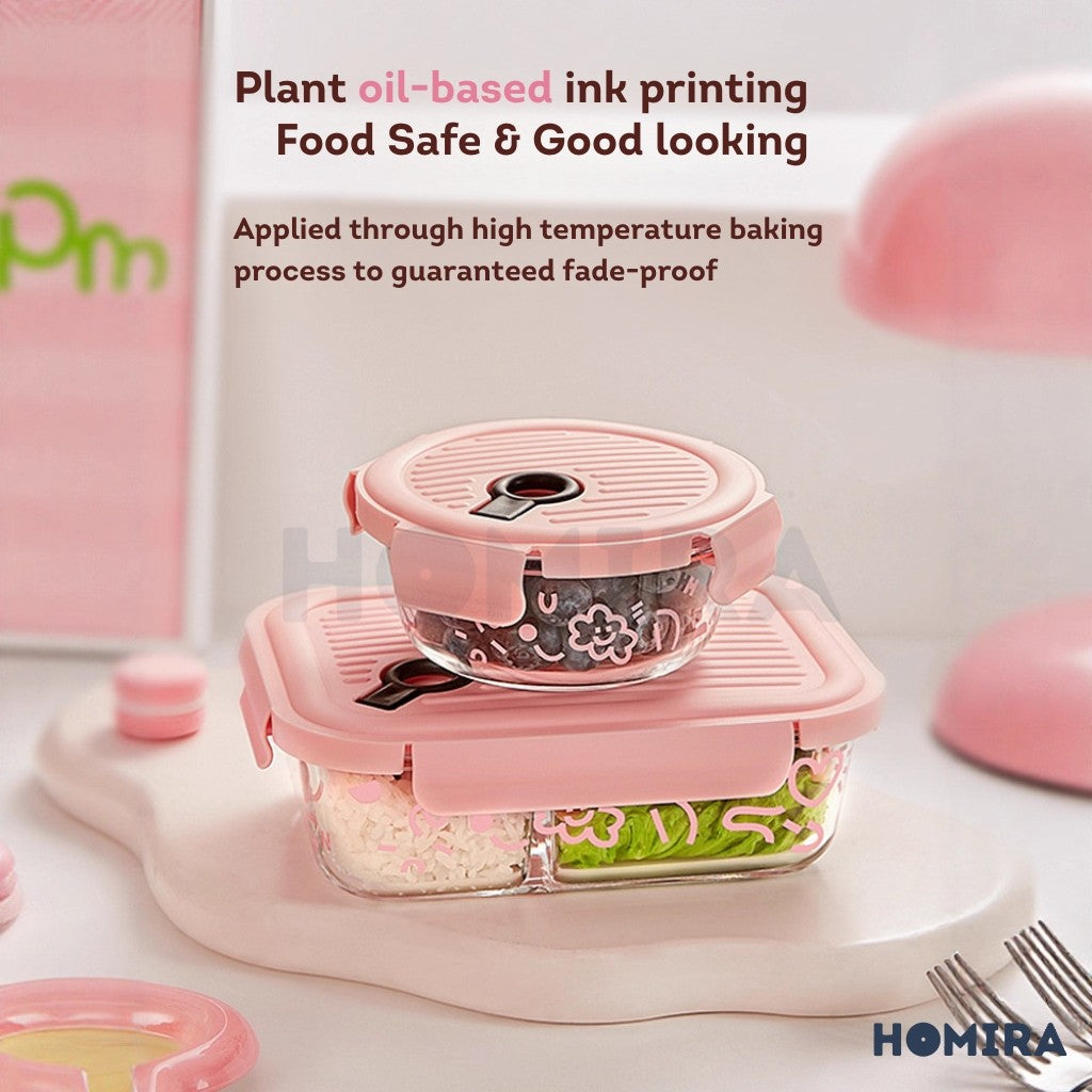 Homira Lovey Cloud Series Borosilicate Glass Food Container–Airtight Leakproof Lunch Box (450ml–1100ml)