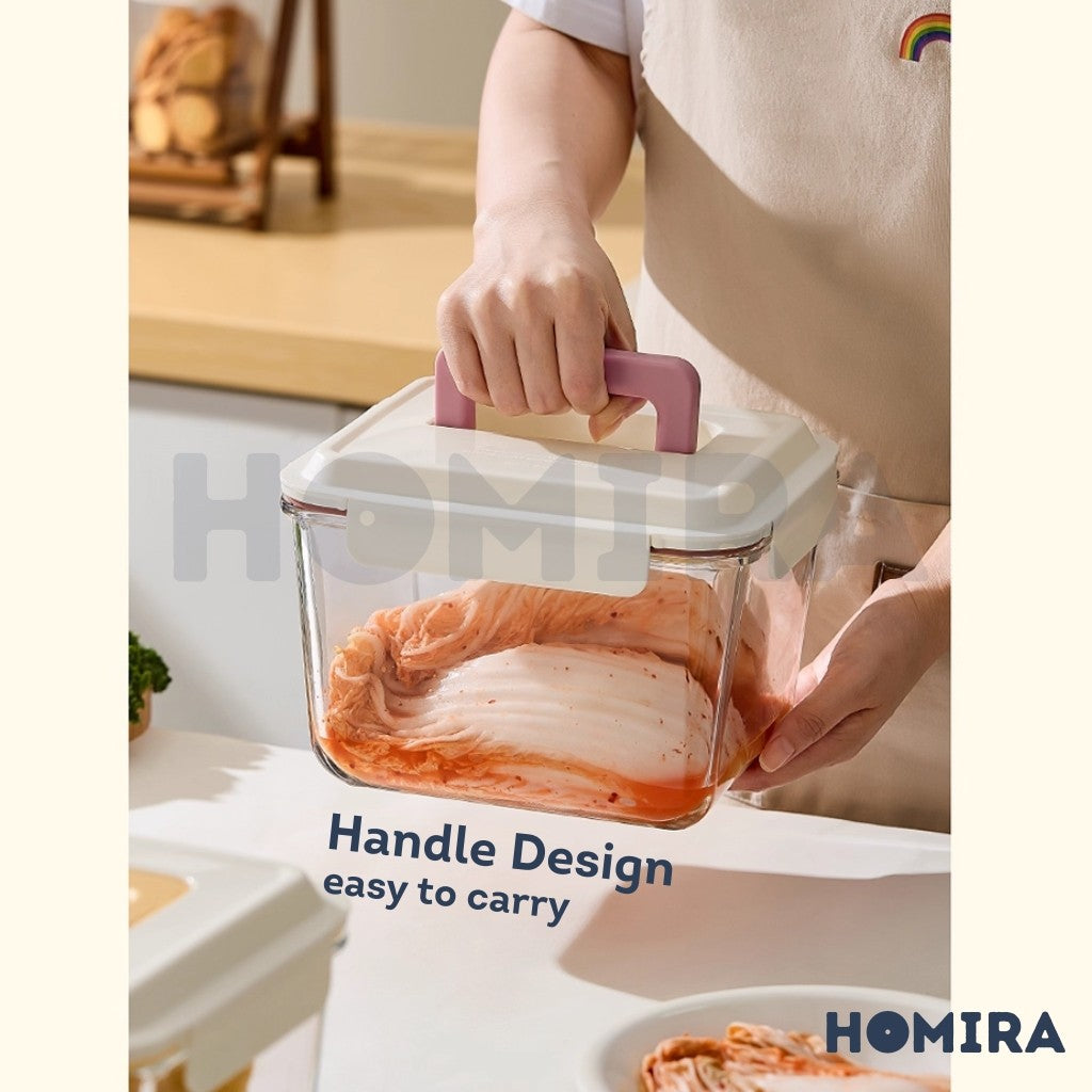 Homira Big Rectangle Borosilicate Glass Food Container with handle 3700ml