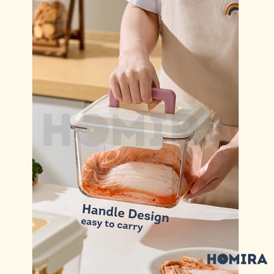 Homira Big Rectangle Borosilicate Glass Food Container with handle 3700ml