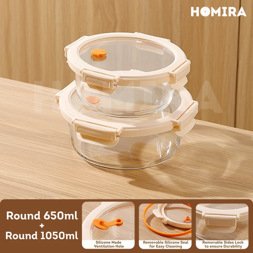 Homira Signature Series Borosilicate Glass Food Container (Round)