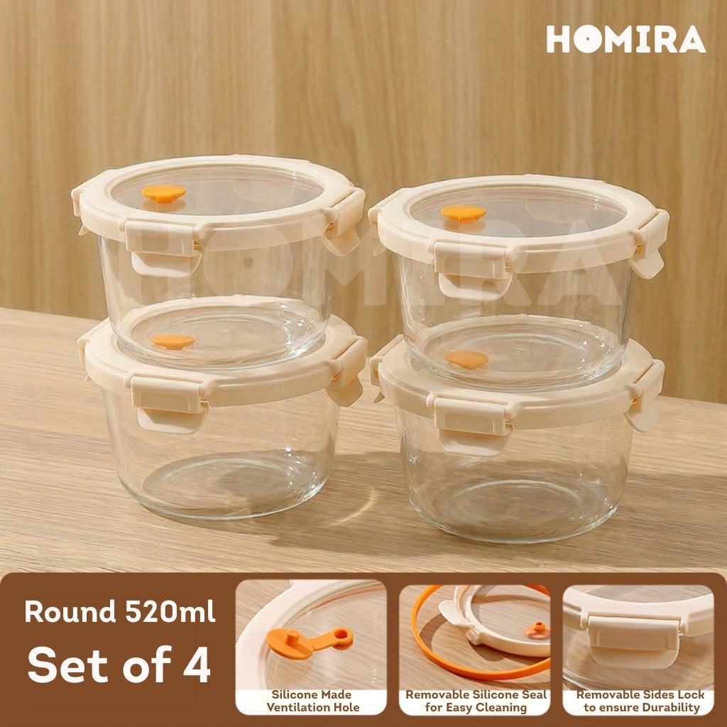 Homira Signature Series Round Borosilicate Glass Food Container 520ml