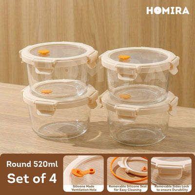 Homira Signature Series Round Borosilicate Glass Food Container 520ml