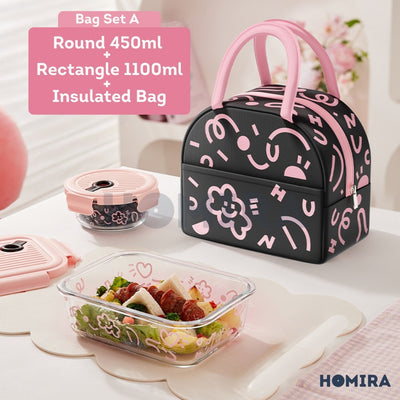 Homira Lovey Cloud Series Borosilicate Glass Food Container–Airtight Leakproof Lunch Box (450ml–1100ml)