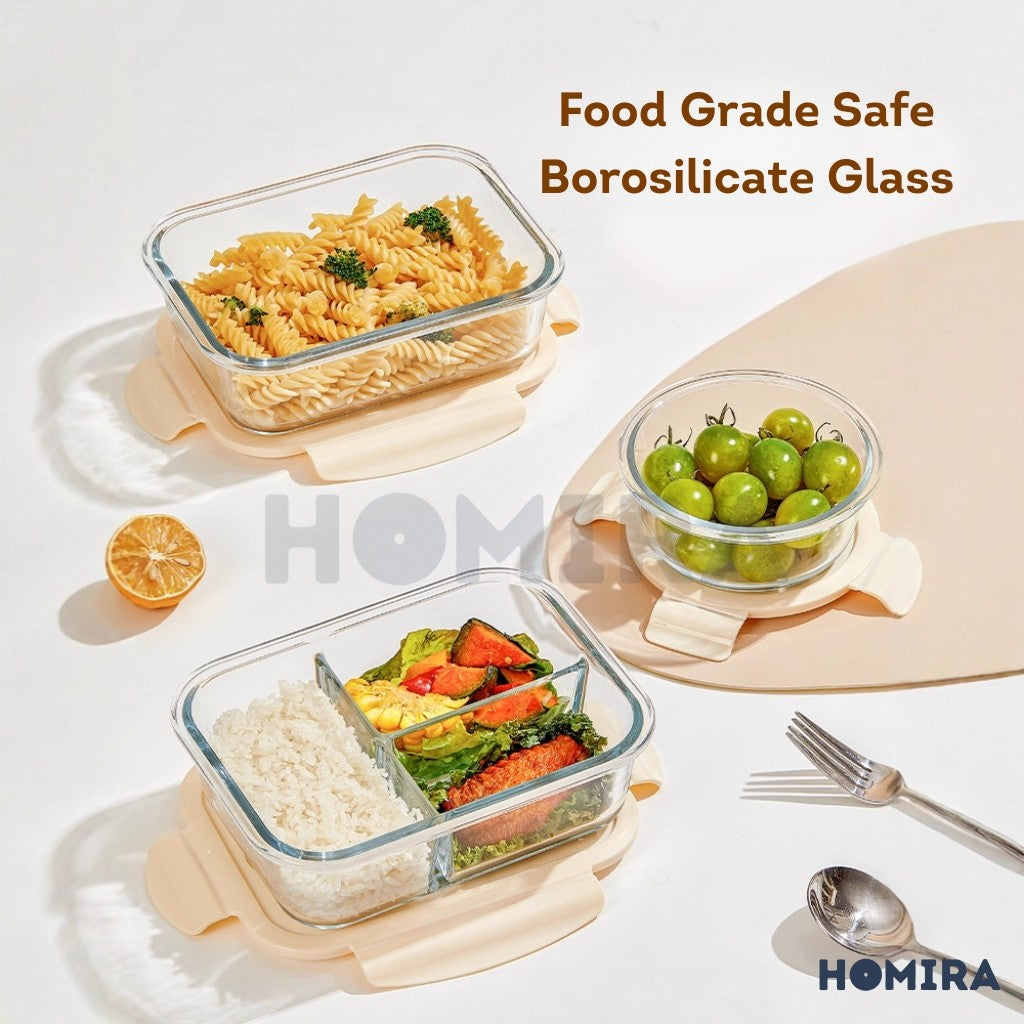 Homira Buttercream Series Round Borosilicate Glass Food Container 450ml-1100ml