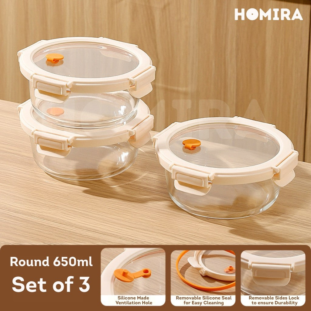 Homira Signature Series Borosilicate Glass Food Container (Round)
