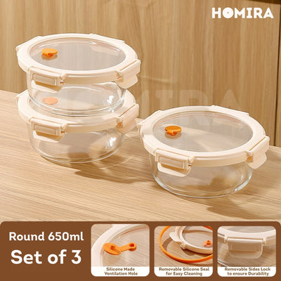 Homira Signature Series Borosilicate Glass Food Container (Round)