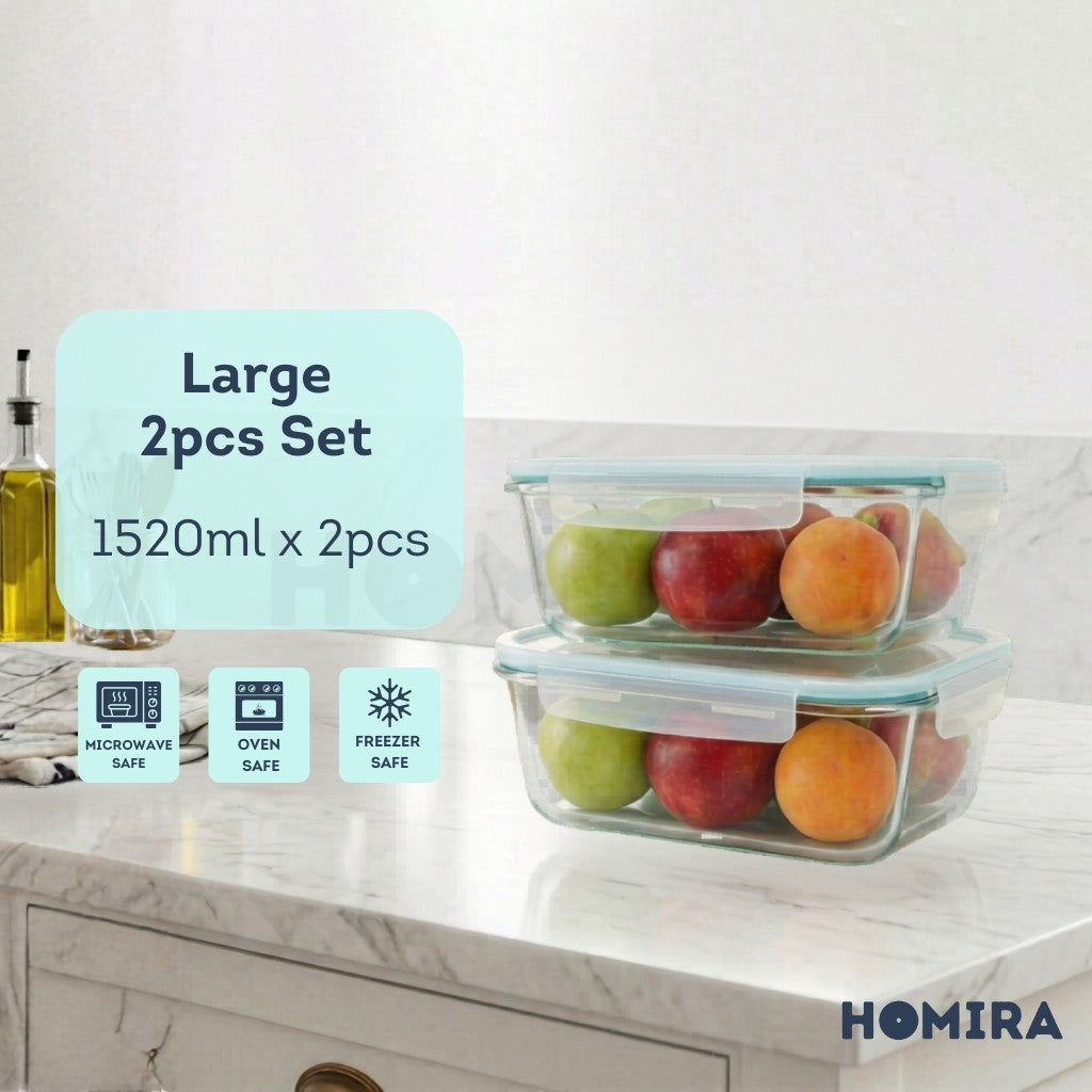 Homira Classic Series Borosilicate Glass Food Container (Rectangle)
