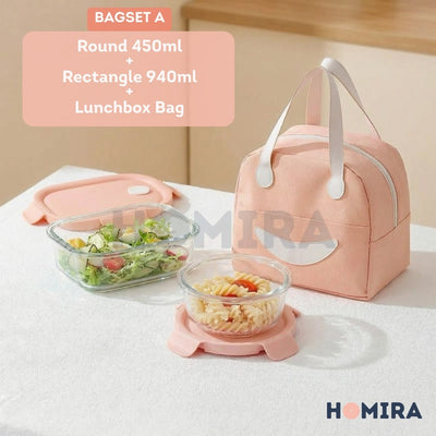 Summer Series Borosilicate Glass Lunchbox Bag Set