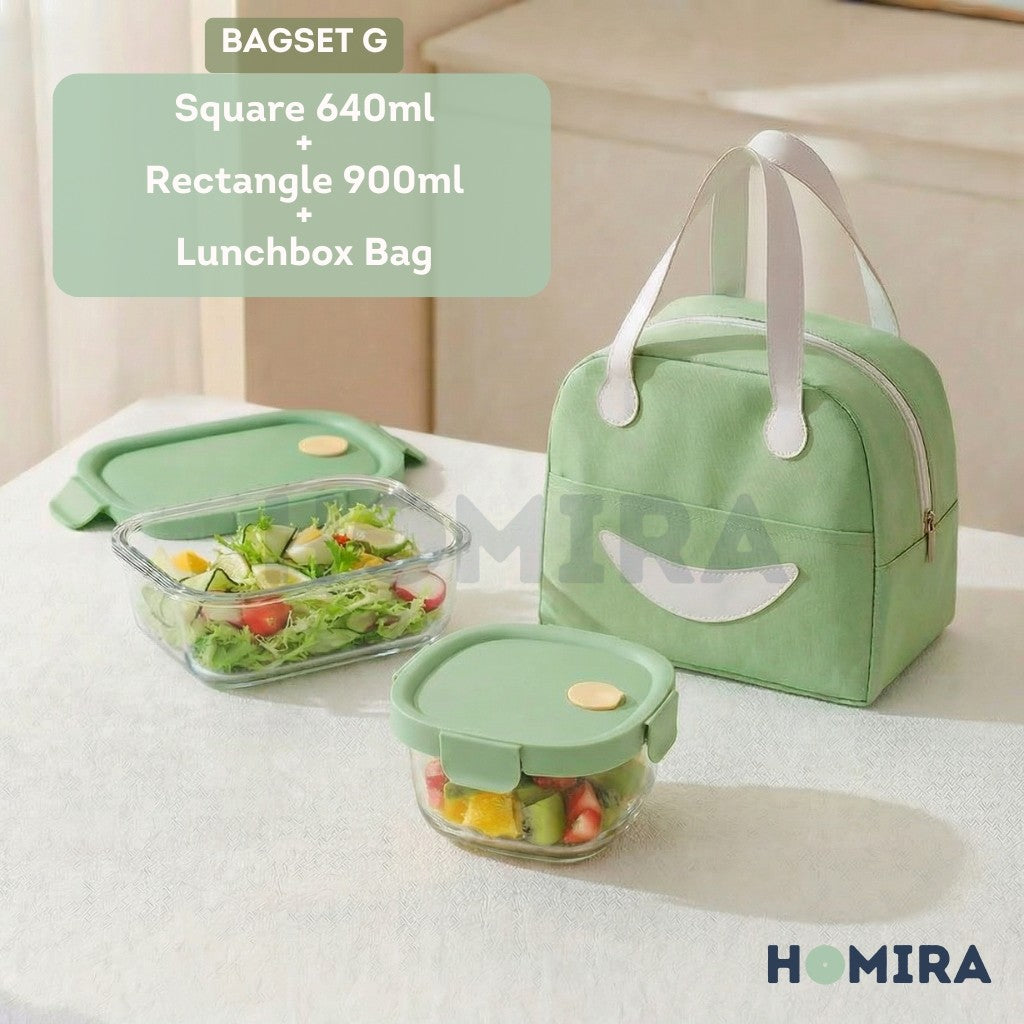 Summer Series Borosilicate Glass Lunchbox Bag Set