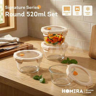 Homira Signature Series Round Borosilicate Glass Food Container 520ml