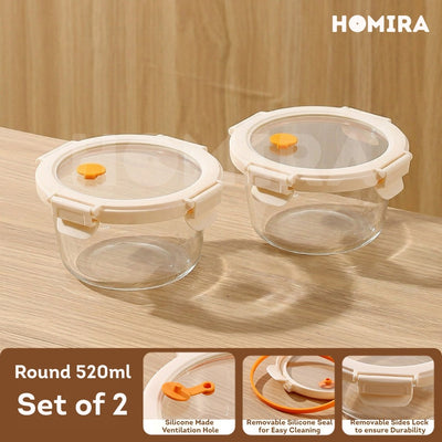 Homira Signature Series Round Borosilicate Glass Food Container 520ml