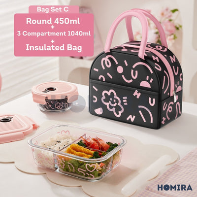 Homira Lovey Cloud Series Borosilicate Glass Food Container–Airtight Leakproof Lunch Box (450ml–1100ml)