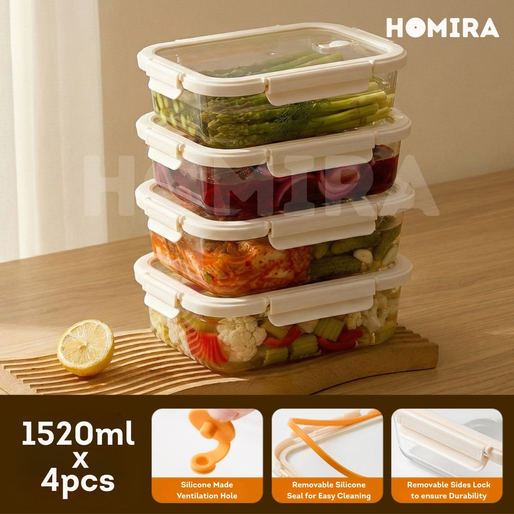 Signature Series Rectangle Borosilicate Glass Food Container 1520ml-2600ml