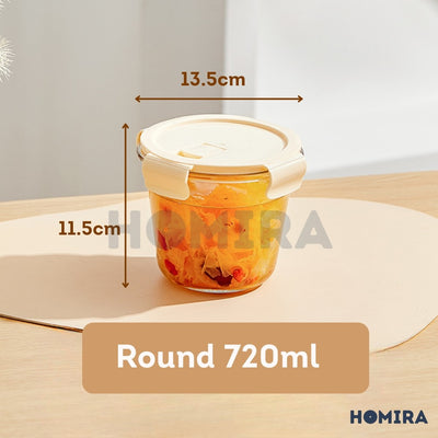 Homira Buttercream Series Round Borosilicate Glass Food Container 450ml-1100ml