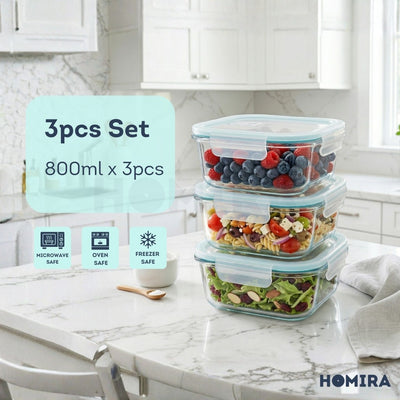 Homira Classic Series Borosilicate Glass Food Container (Square)