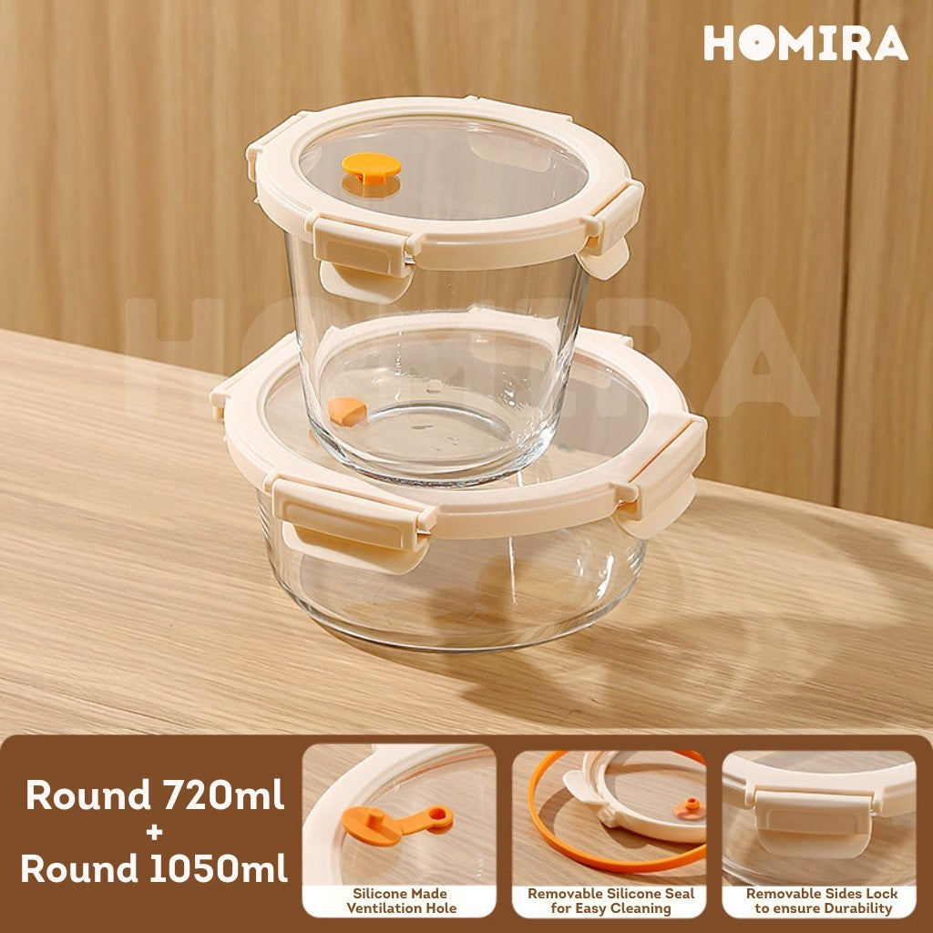 Homira Signature Series Borosilicate Glass Food Container (Round)