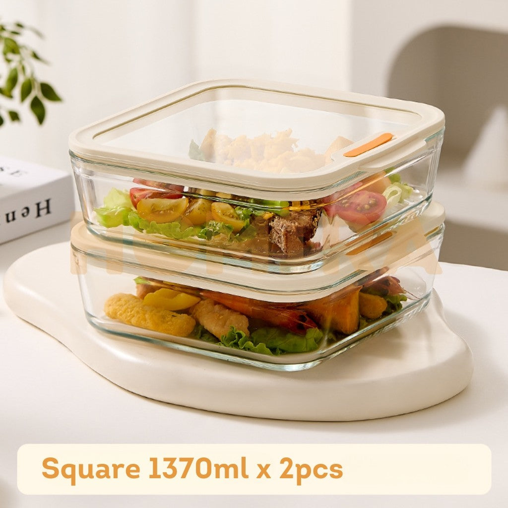 Timeless Series Square Borosilicate Glass Food Container 240ml / 560ml / 1370ml